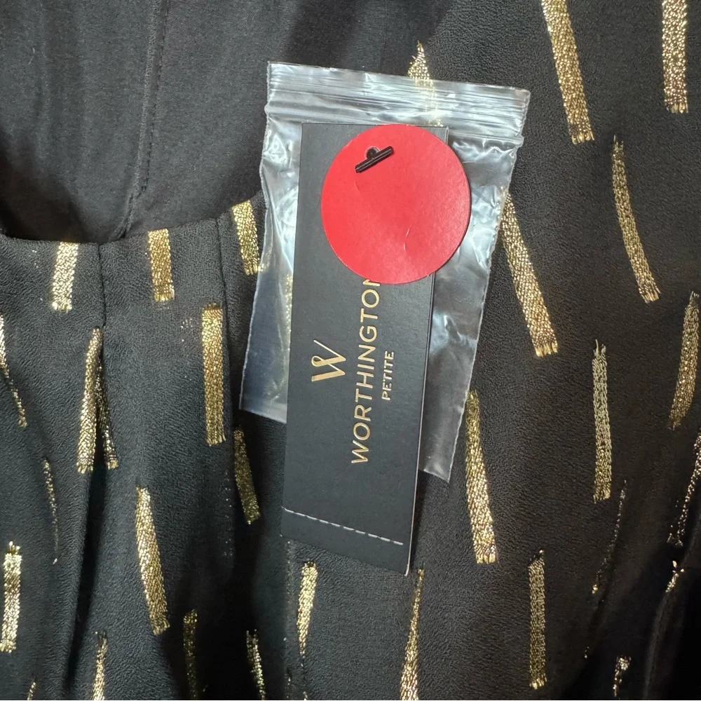 Worthington Sleeveless Black Clip Geometric Blouse Gold. NWT. XL Petite - Picture 5 of 13